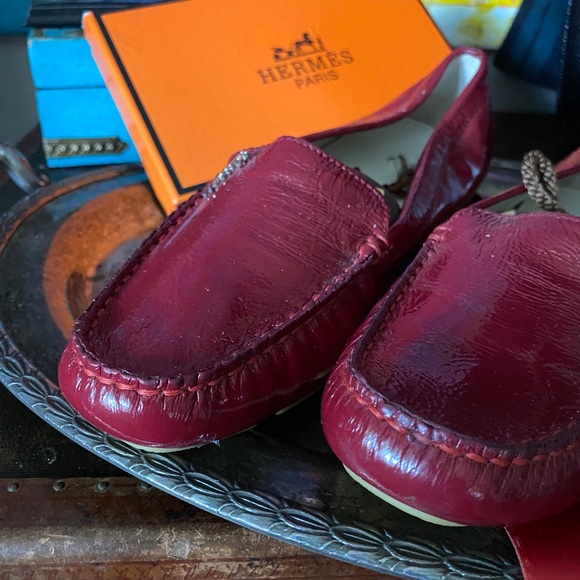 Rare Vintage GUCCI Ladies Drivers Loafers Shoes Red Patent Leather Designer GG - Picture 9 of 13